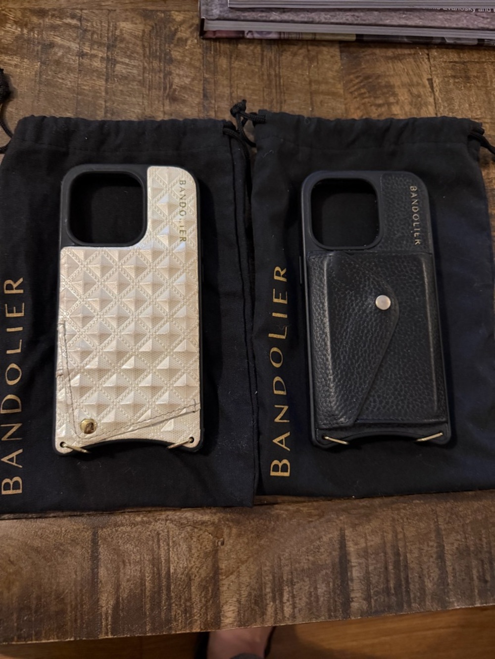 Bandolier Leather phone Case Pair in Gold and Black